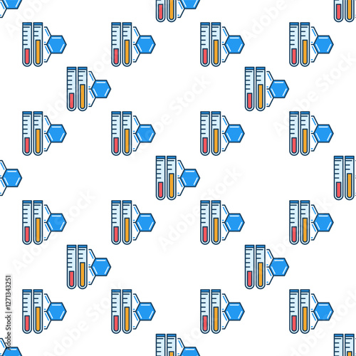 2 Test Tubes and Chemical Formula vector Biomedicine colored seamless pattern