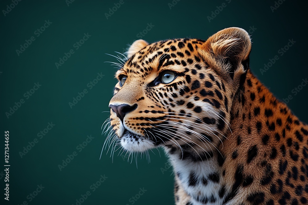 Fototapeta premium Majestic Leopard Walking on Green Background