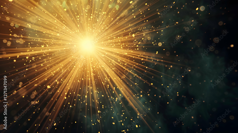 Fototapeta premium Radiant golden light bursts through a dark cosmic background, creating a mesmerizing effect
