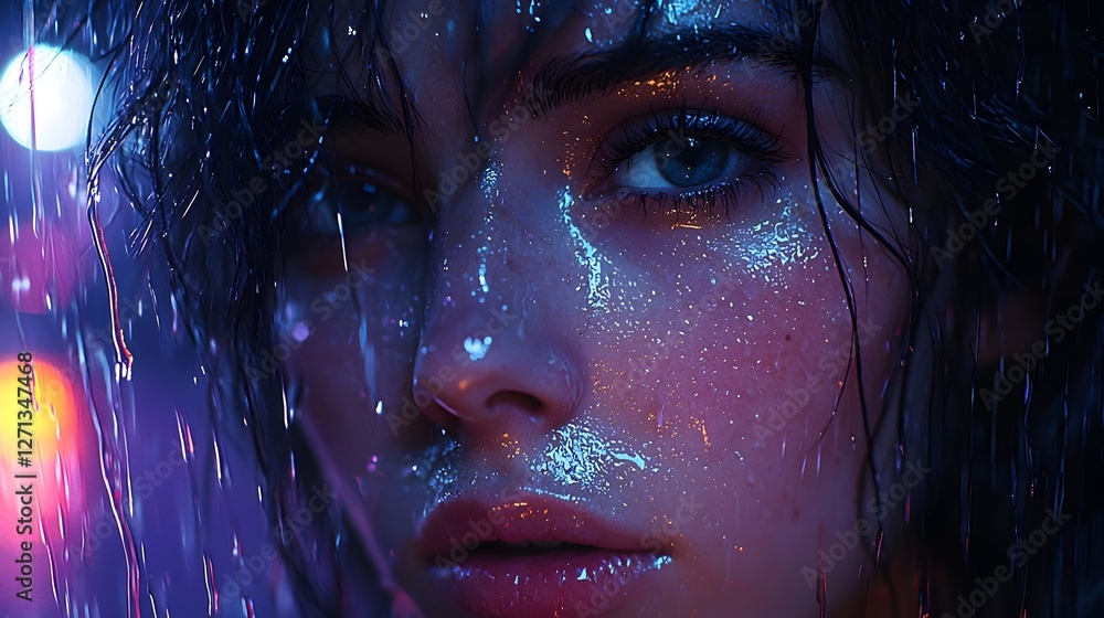 Sad woman in heavy rain Sad woman in heavy rain