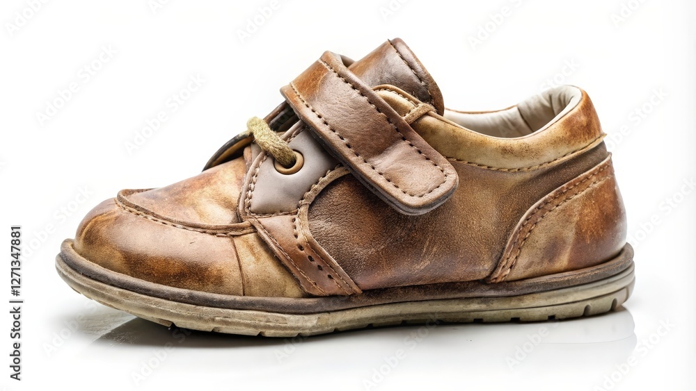 Brown Leather Child's Shoe on White Background Brown Leather Child's Shoe on White Background