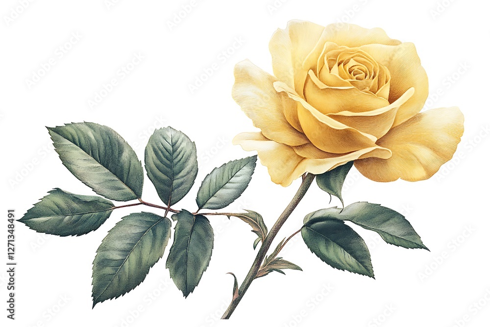 Obraz premium Illustration of a yellow rose on a white background Suitable for making cards 