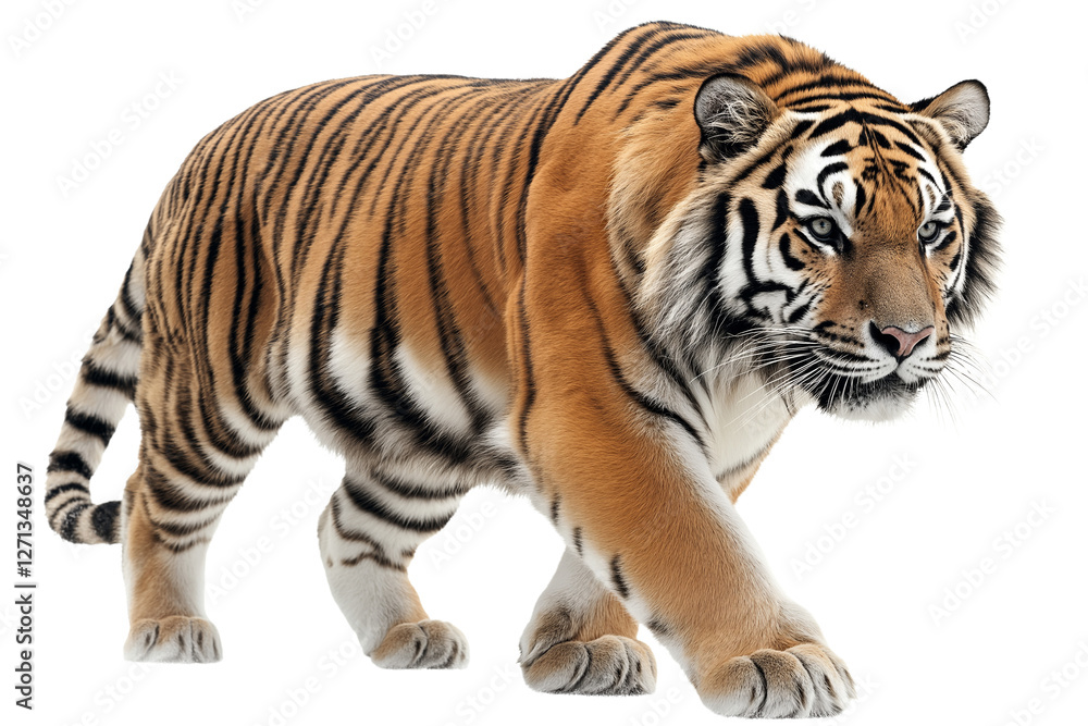 A pair of majestic tigers with bold black stripes and golden-orange fur move gracefully, showcasing their power and intensity. A pair of majestic tigers with bold black stripes and golden-orange fur move gracefully, showcasing their power and intensity.