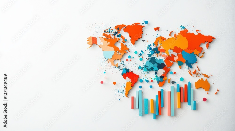 Fototapeta premium A colorful world map with a bunch of different colored lines and dots. The map is made of blocks