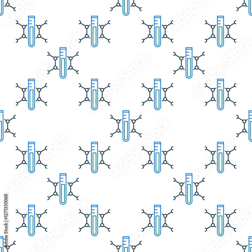 Test-Tube with Chemical Compound vector Chemistry Science linear seamless pattern