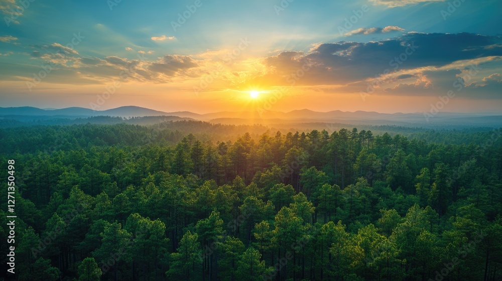 Picturesque nature, above a dense forest against the backdrop of dawn. Picturesque nature, above a dense forest against the backdrop of dawn.