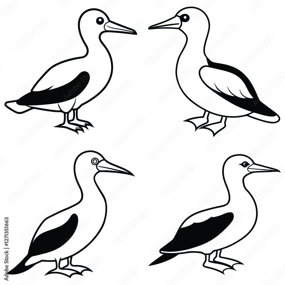 Obraz premium Stylized Gannet Silhouette Vector Icon Set Ideal for Logos & Artwork.