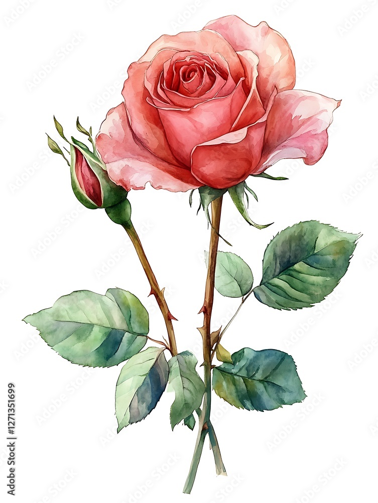 Fototapeta premium watercolor painting, beautiful rose