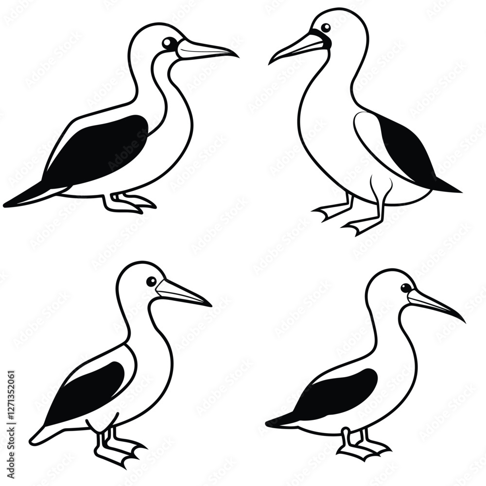 Obraz premium Stylized Gannet Silhouette Vector Icon Set Ideal for Logos & Artwork.