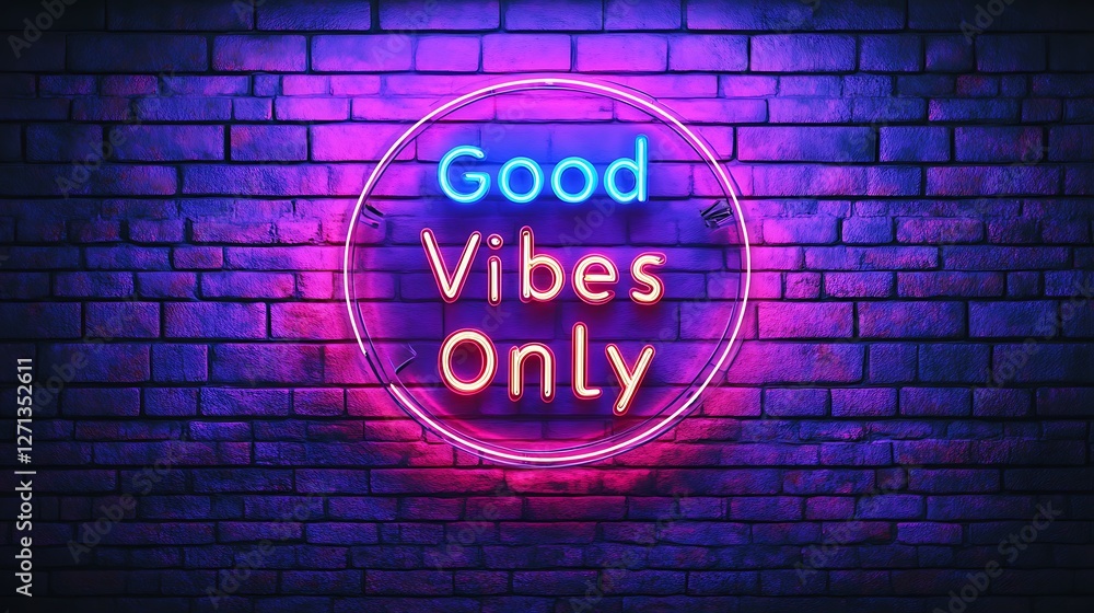 Neon sign on brick wall reads Neon sign on brick wall reads
