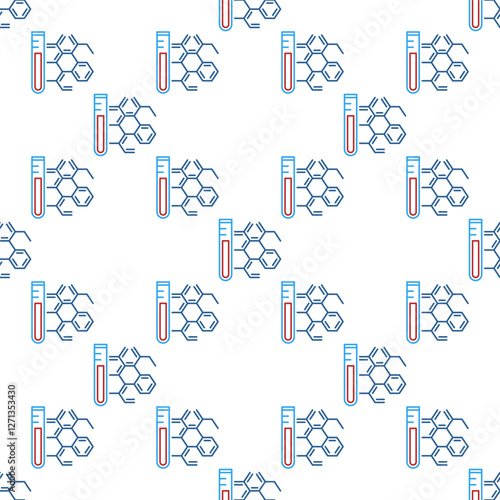 Test Tube with Chemical Compound vector concept line seamless pattern