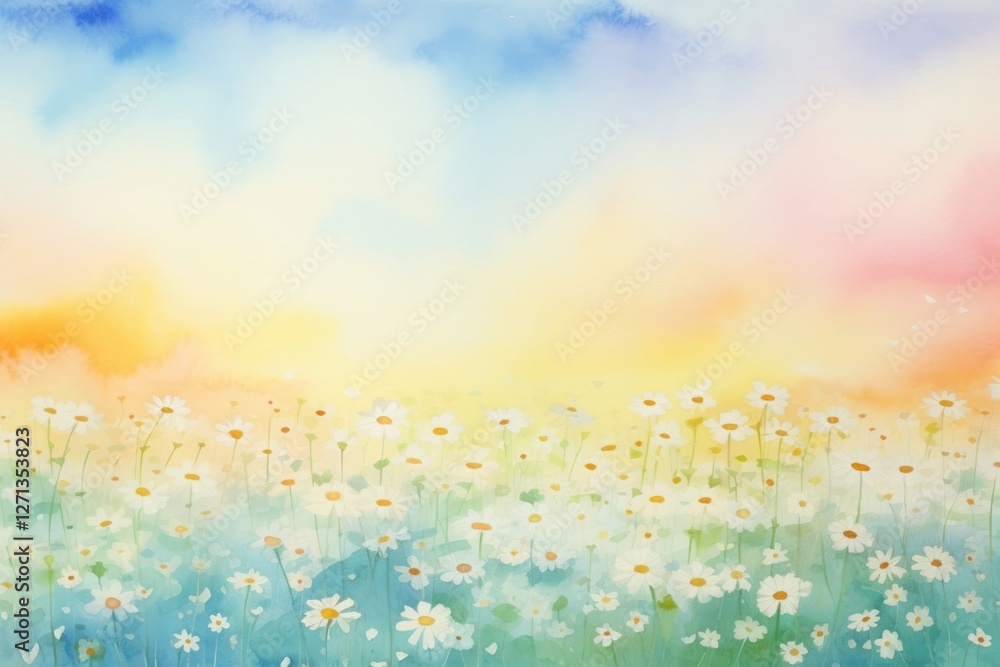 Sunset sky daisy meadow painting backgrounds outdoors. Sunset sky daisy meadow painting backgrounds outdoors.