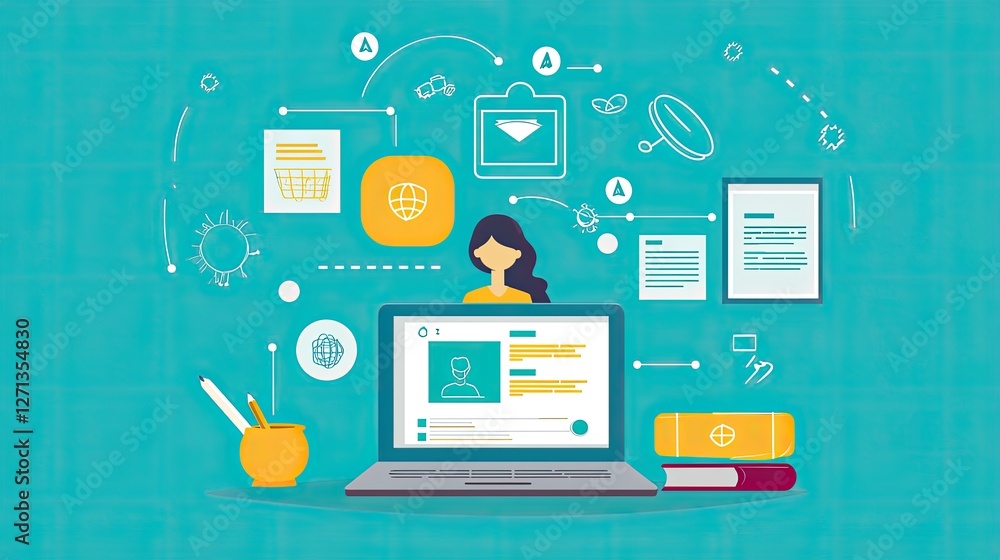 a student navigating an e-learning platform on a laptop. a student navigating an e-learning platform on a laptop.