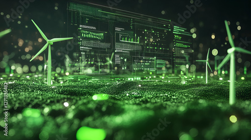 Clean green energy power station with infographic. Future concept with graphic overlay ai generative
