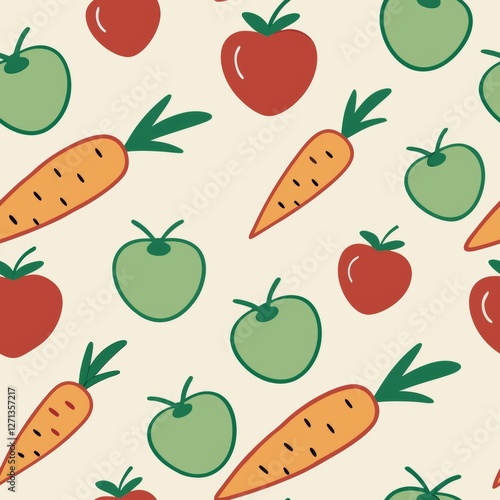 Seamless patterns. Fabric pattern. Fruits and vegetables in a hand-painted style. textile, Tile 