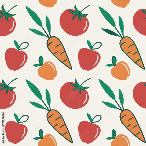 Seamless patterns. Fabric pattern. Fruits and vegetables in a hand-painted style. textile, Tile 