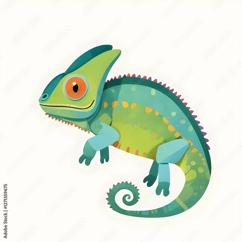 Fototapeta premium Colorful chameleon cute illustration for kids and nursery art