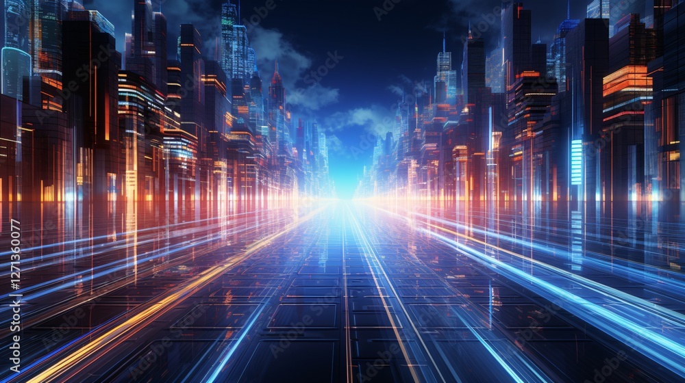 Cyber environment with fast-moving information flow portrayed abstractly Cyber environment with fast-moving information flow portrayed abstractly