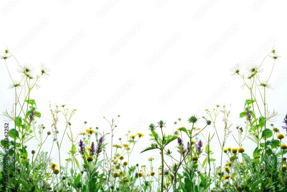 Fototapeta premium Vibrant wildflowers against white background