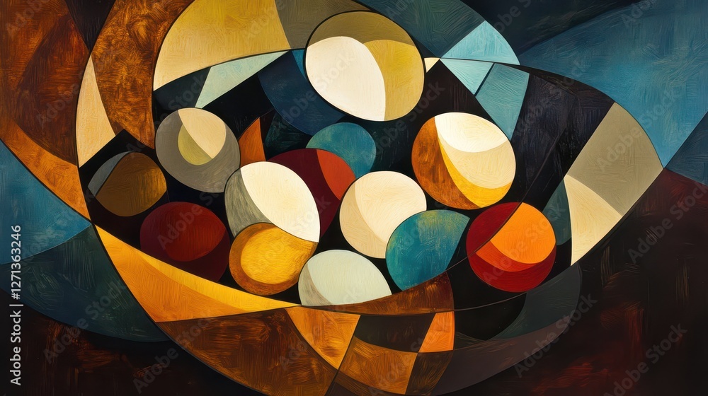 Fototapeta premium Abstract Modern Art Interpretation of a Basket of Eggs, Bold Colors and Geometric Shapes