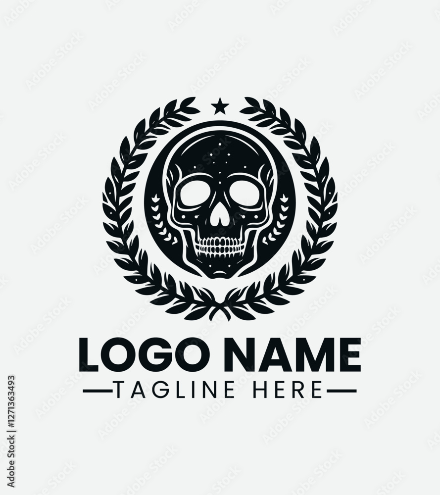 Skull and Laurel Wreath Logo Design, Mortal Glory Logo Skull and Laurel Wreath Logo Design, Mortal Glory Logo