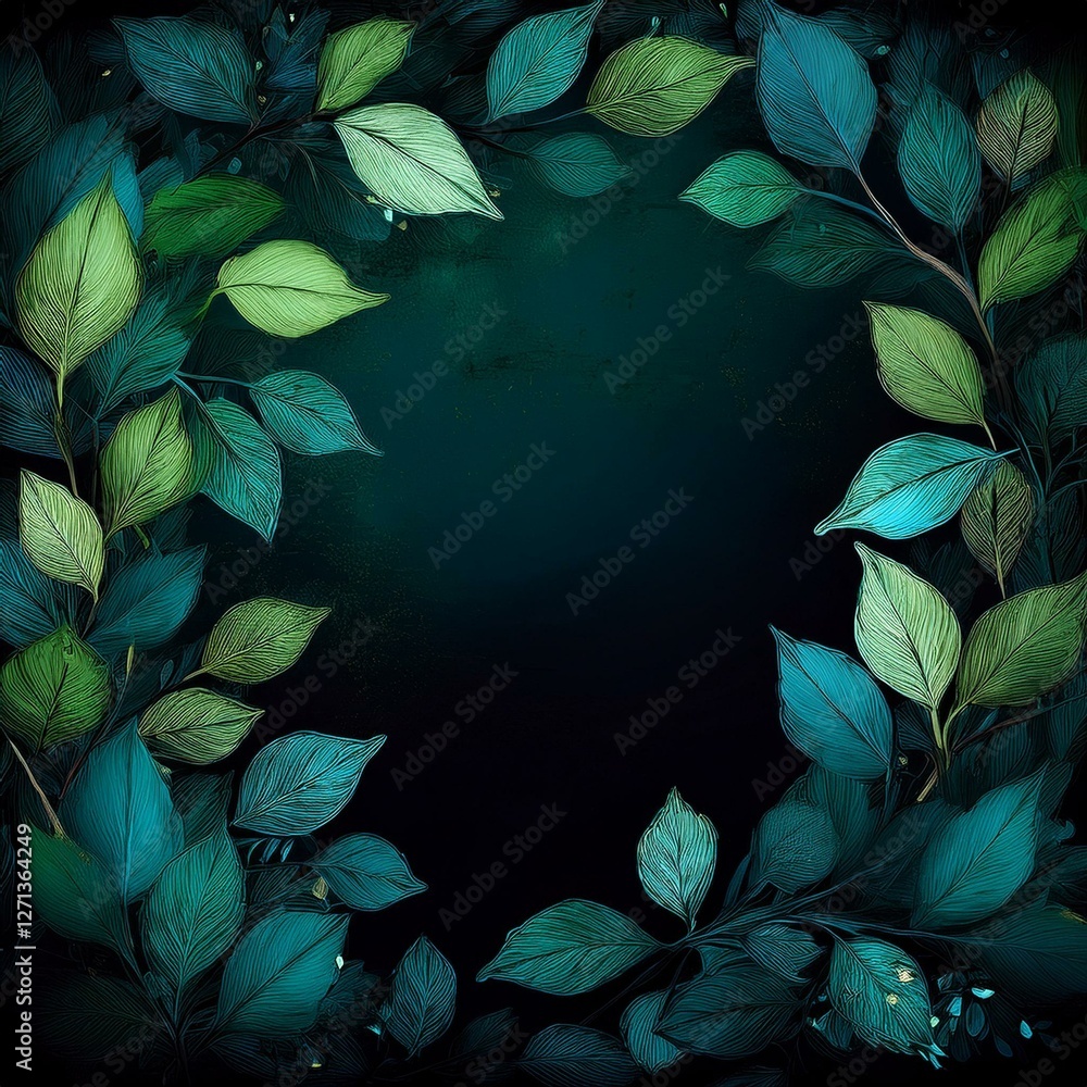 Fototapeta premium border frame of natural leaves grunge concept background, artistic springtime concept