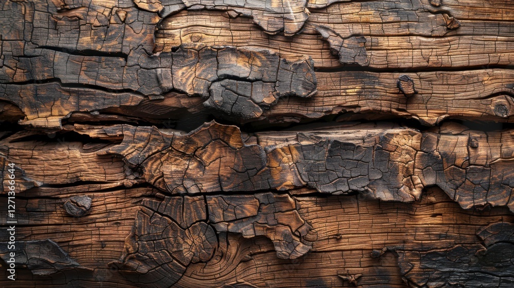 Fototapeta premium A detailed view of an old wooden surface with cracks, captured from above, showcasing a beautiful wood texture background