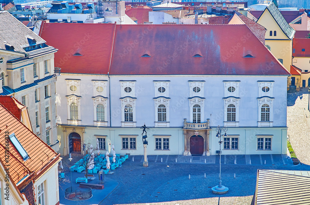 Divadlo Reduta (Reduta Theater) facade on Zelny Trh (Cabbage market square), Brno, Czech Republic
