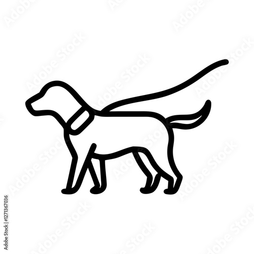 Dog on leash outline icon in black and white