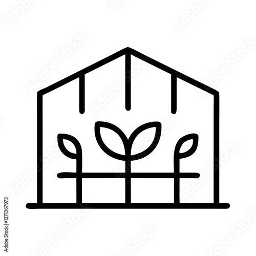 Greenhouse with plants outline icon in black and white