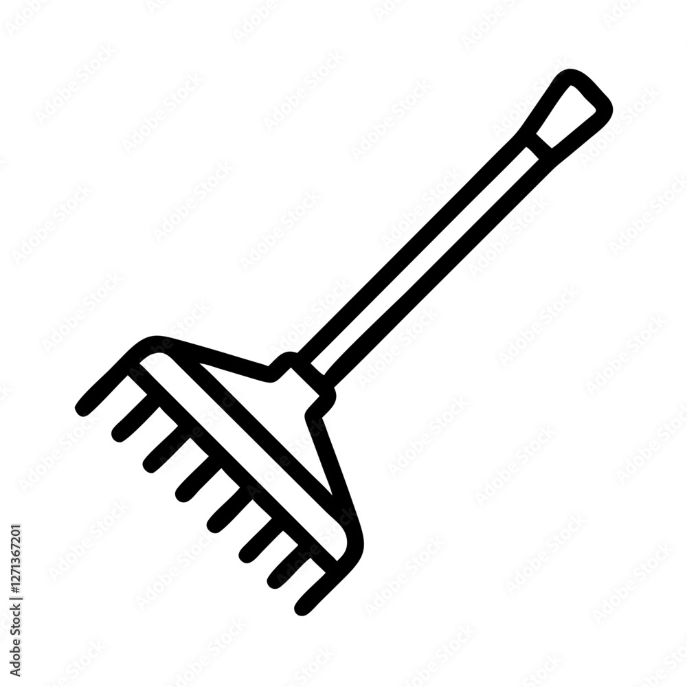 Rake outline icon in black and white Rake outline icon in black and white