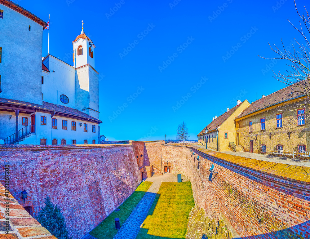 The deep moat of Spilberk citadel in Brno, Czech Republic