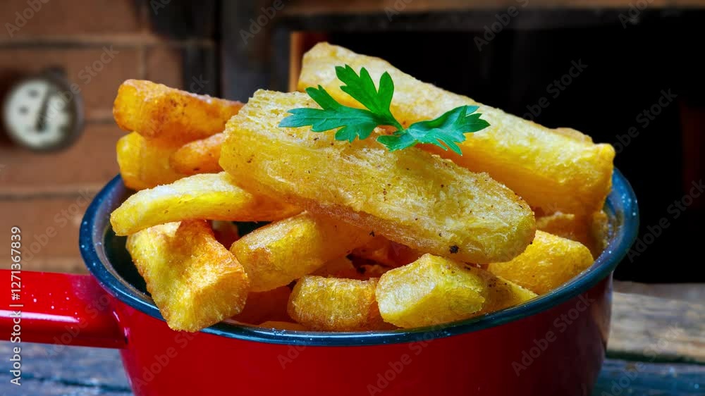 Fried cassava, a traditional Brazilian snack Fried cassava, a traditional Brazilian snack