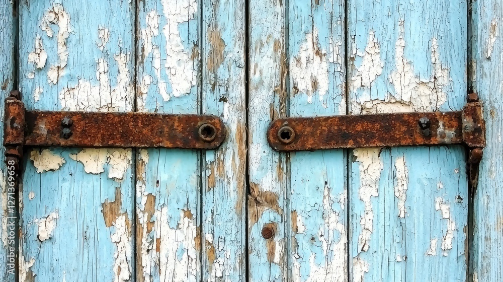 a weathered wooden door with peeling paint and rusty hinges. a weathered wooden door with peeling paint and rusty hinges.