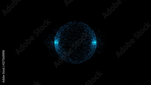 Digital blue particle circle waves form motion and movement dissolve in the depth of field, abstract technology and science background	