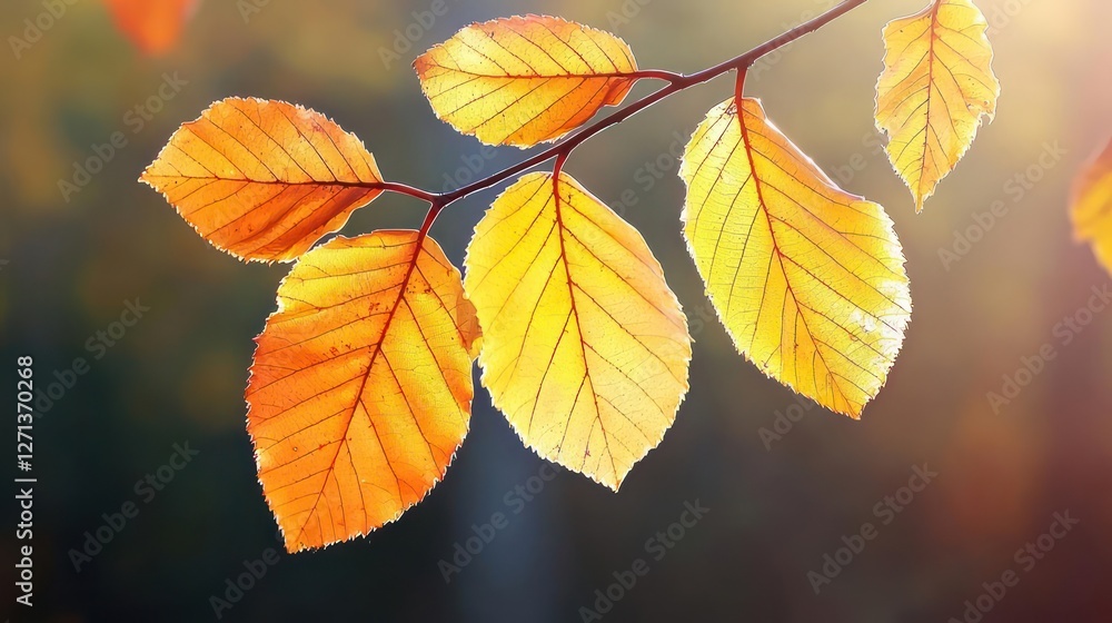 Autumn Leaves on Branch: Yellow and Orange Fall Foliage in Sunlight Autumn Leaves on Branch: Yellow and Orange Fall Foliage in Sunlight