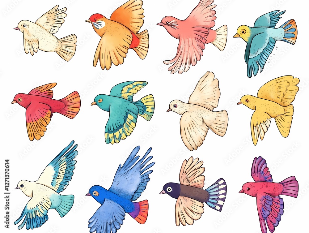 Obraz premium A Set of Colorful Illustrated Birds