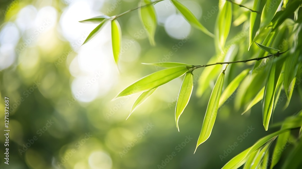 Fototapeta premium CloseUp of Fresh Bamboo Leaves Bathed in Soft Natural Light : Generative AI
