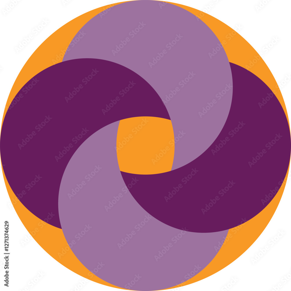 Purple and lavender interlocking hoops on a orange background Purple and lavender interlocking hoops on a orange background