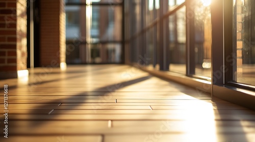 Wallpaper Mural Warm sunlight streaming through glass windows reflecting on wooden floor in modern building : Generative AI Torontodigital.ca