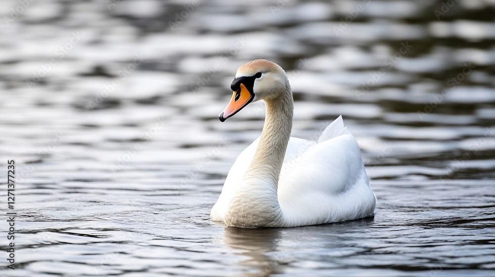 Elegant swan gracefully swimming in a tranquil lake showcasing nature's stunning wildlife : Generative AI Elegant swan gracefully swimming in a tranquil lake showcasing nature's stunning wildlife : Generative AI