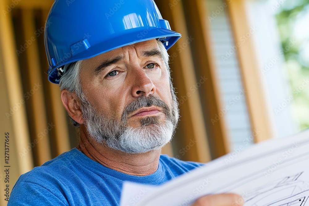A construction project manager reviewing blueprints at a job site A construction project manager reviewing blueprints at a job site