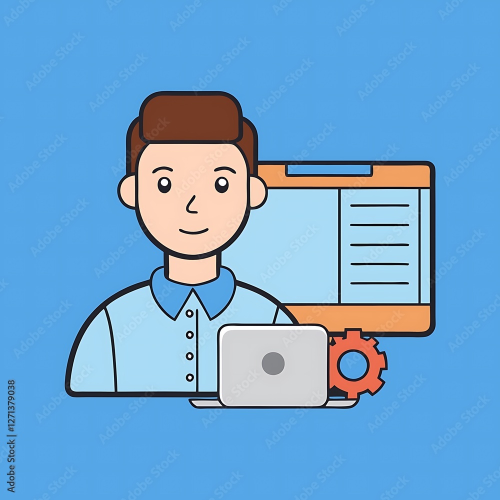 computer, cartoon, laptop, telephone, vector, illustration, computer, cartoon, laptop, telephone, vector, illustration,