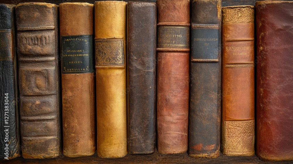 Row of Antique Leather-Bound Books Row of Antique Leather-Bound Books