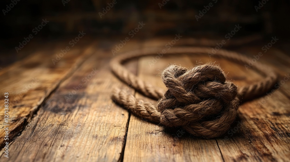 Obraz premium Rustic Rope Knot on Weathered Wooden Surface