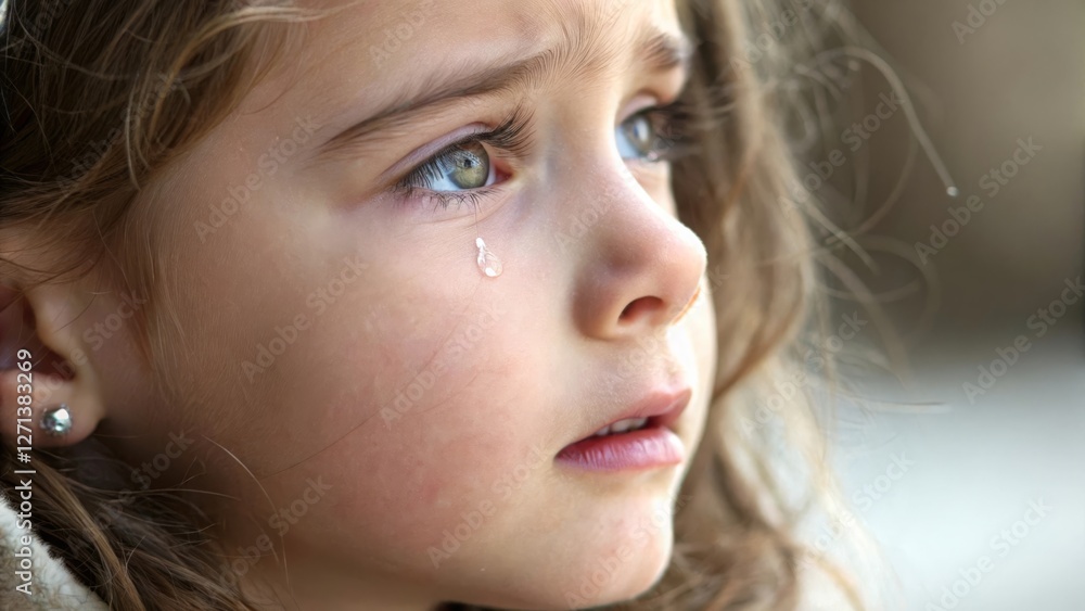 Closeup of emotional little girl with tearful eyes outdoor setting portrait photography natural light perspective on childhood vulnerability Closeup of emotional little girl with tearful eyes outdoor setting portrait photography natural light perspective on childhood vulnerability