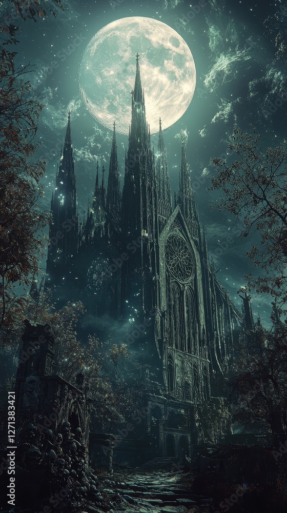Ethereal Cathedral of Bones Glowing Softly Under Moonlight Ethereal Cathedral of Bones Glowing Softly Under Moonlight