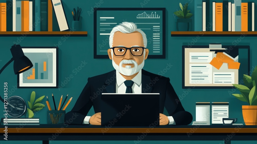 Professional businessman working on laptop in modern office setting Professional businessman working on laptop in modern office setting