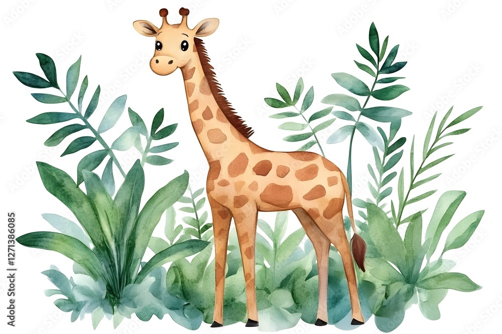 Fototapeta premium Illustration of a little smiling baby giraffe