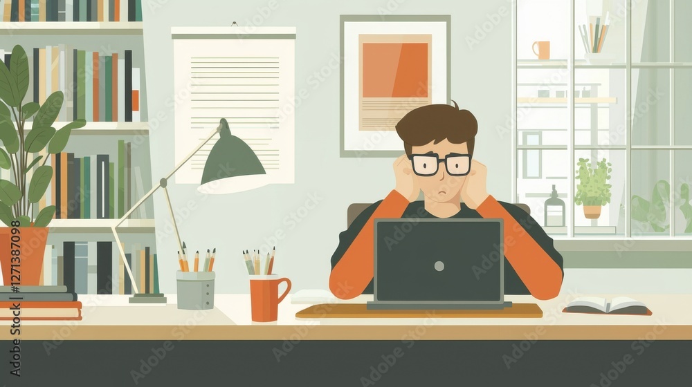 Fototapeta premium Brainstorming is a process of gaining perspective. Person working at a desk with a laptop.